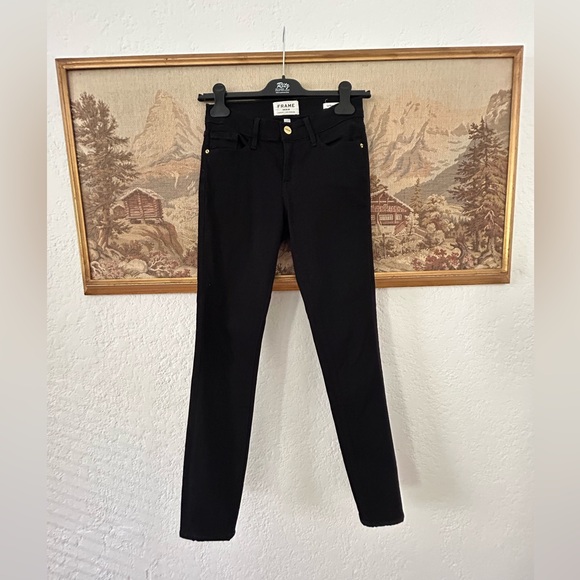 FRAME skinny mid rise black stretch denim - Picture 2 of 4